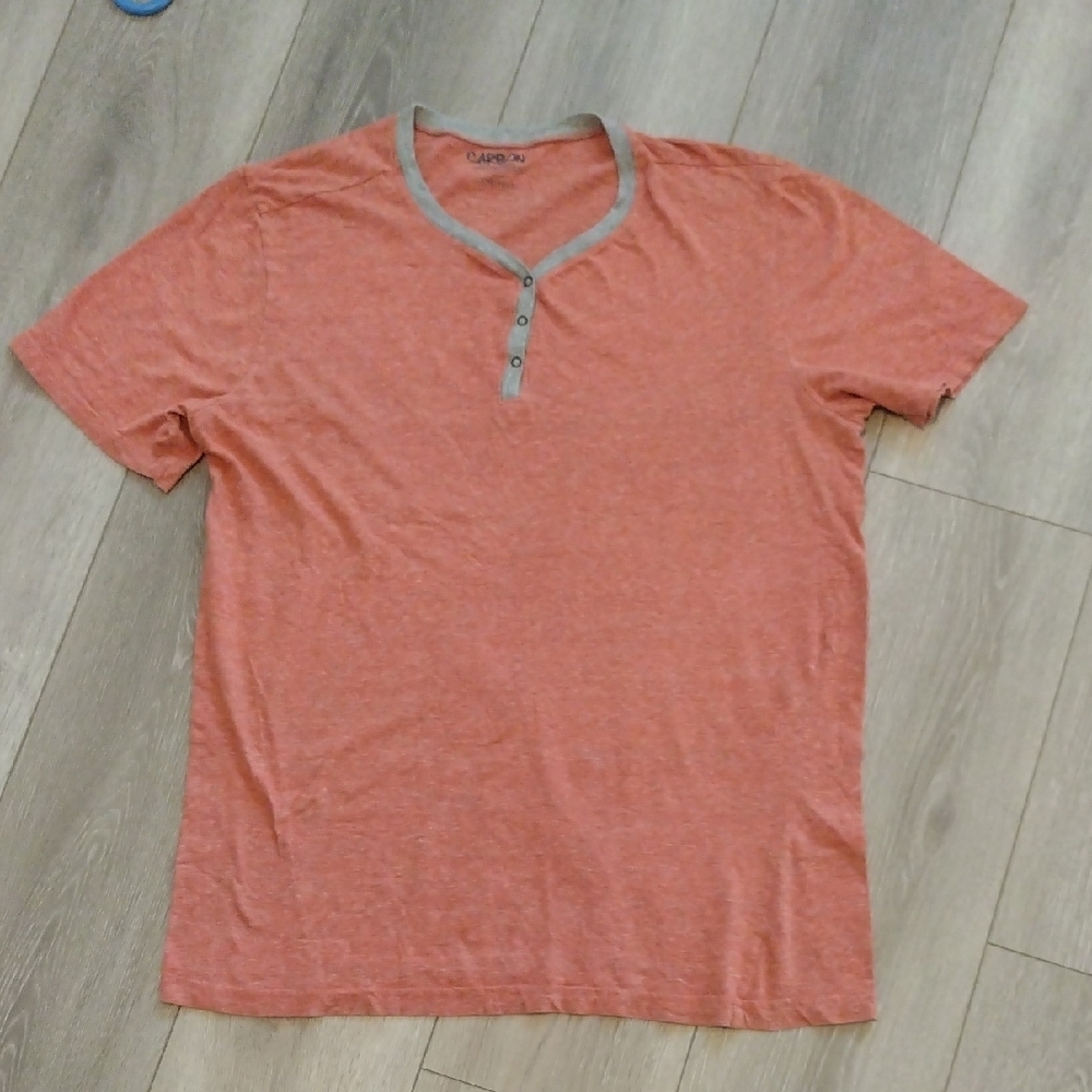 Carbon Men's Henley T-Shirt - Coral and Gray